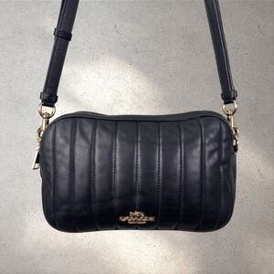 Coach Jes Crossbody Camera Bag Puffy Linear Quilting C1569 Black Gold Hardware